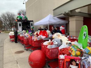 Target carts filled with gifts donated
